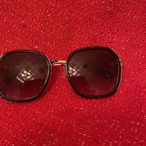 Nanette Lepore Oversized Geometric Sunglasses Black Gold Metal Frame